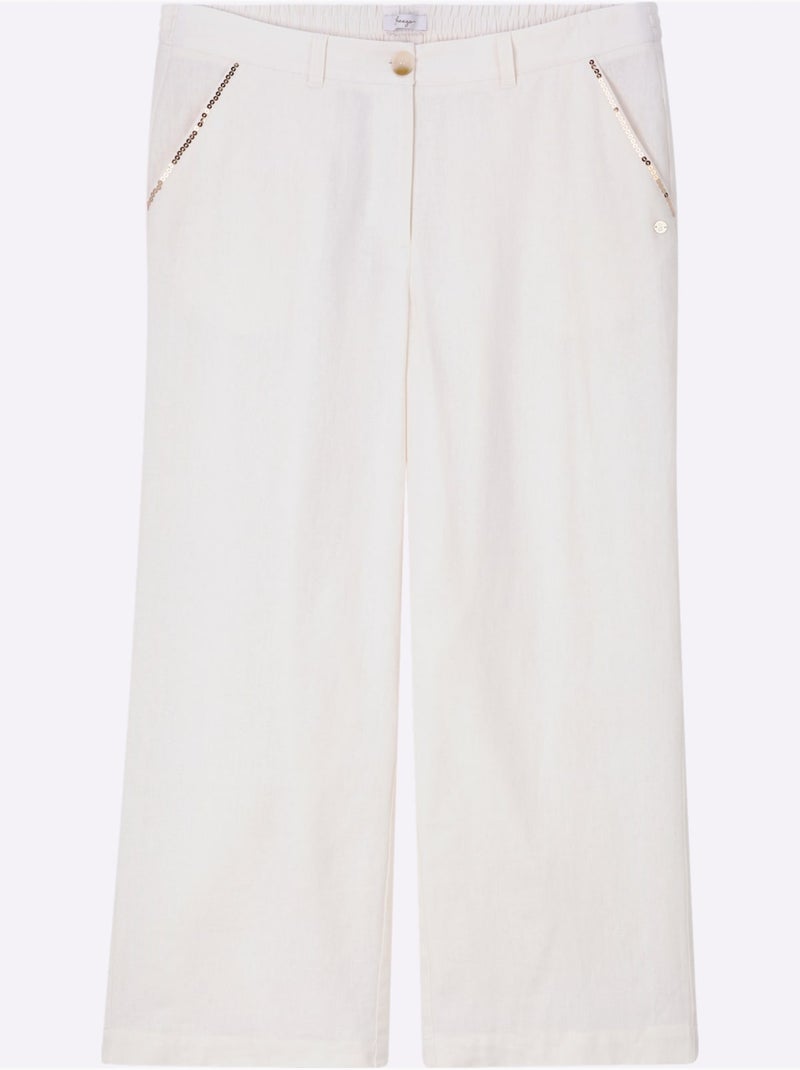 Pantalon En Lin Mélange Lin Et Viscose - Taille Standard - Sheego Ecru - Kiabi