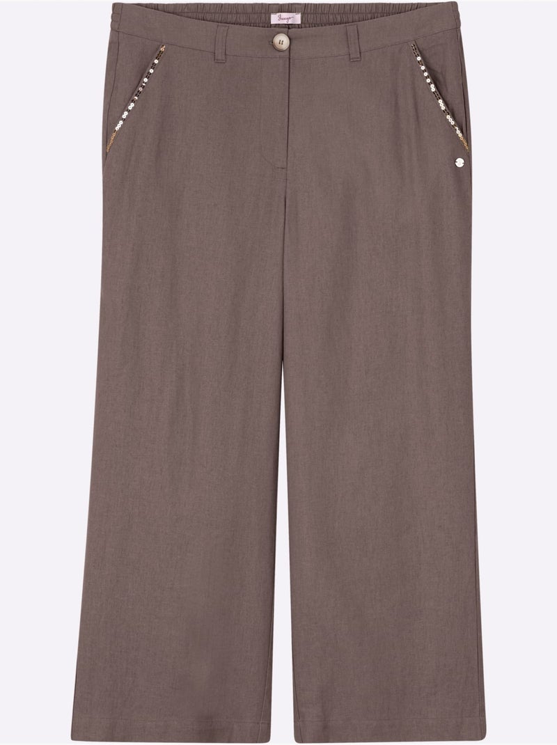 Pantalon En Lin Mélange Lin Et Viscose - Taille Standard - Sheego Gris taupe - Kiabi