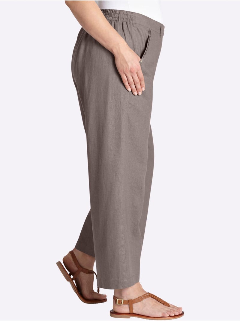 Pantalon En Lin Mélange Lin Et Viscose - Taille Standard - Sheego Gris taupe - Kiabi