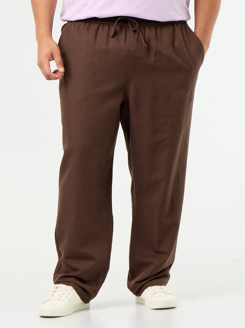 Pantalon en lin mélangé Marron - Kiabi