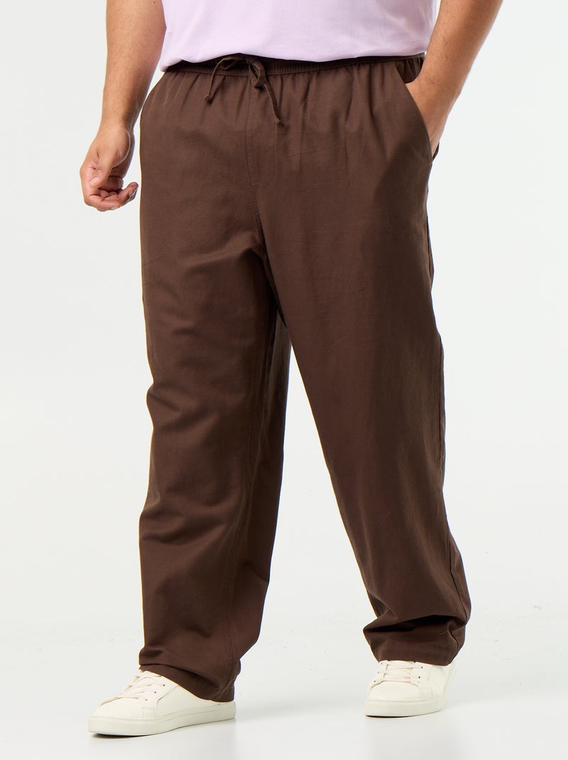 Pantalon en lin mélangé Marron - Kiabi
