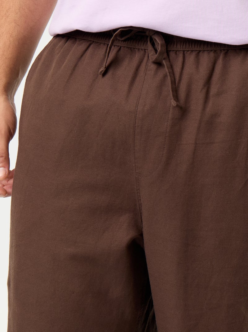 Pantalon en lin mélangé Marron - Kiabi