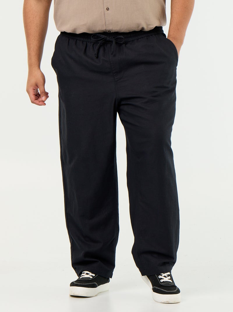 Pantalon en lin mélangé Noir - Kiabi