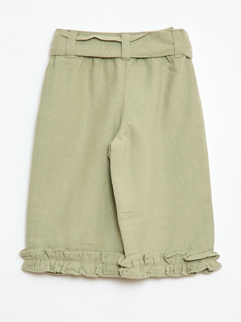 Pantalon en lin mélangé Vert - Kiabi