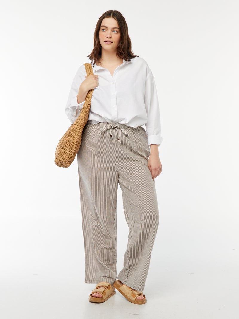 Pantalon en lin mélangé wide leg Beige - Kiabi