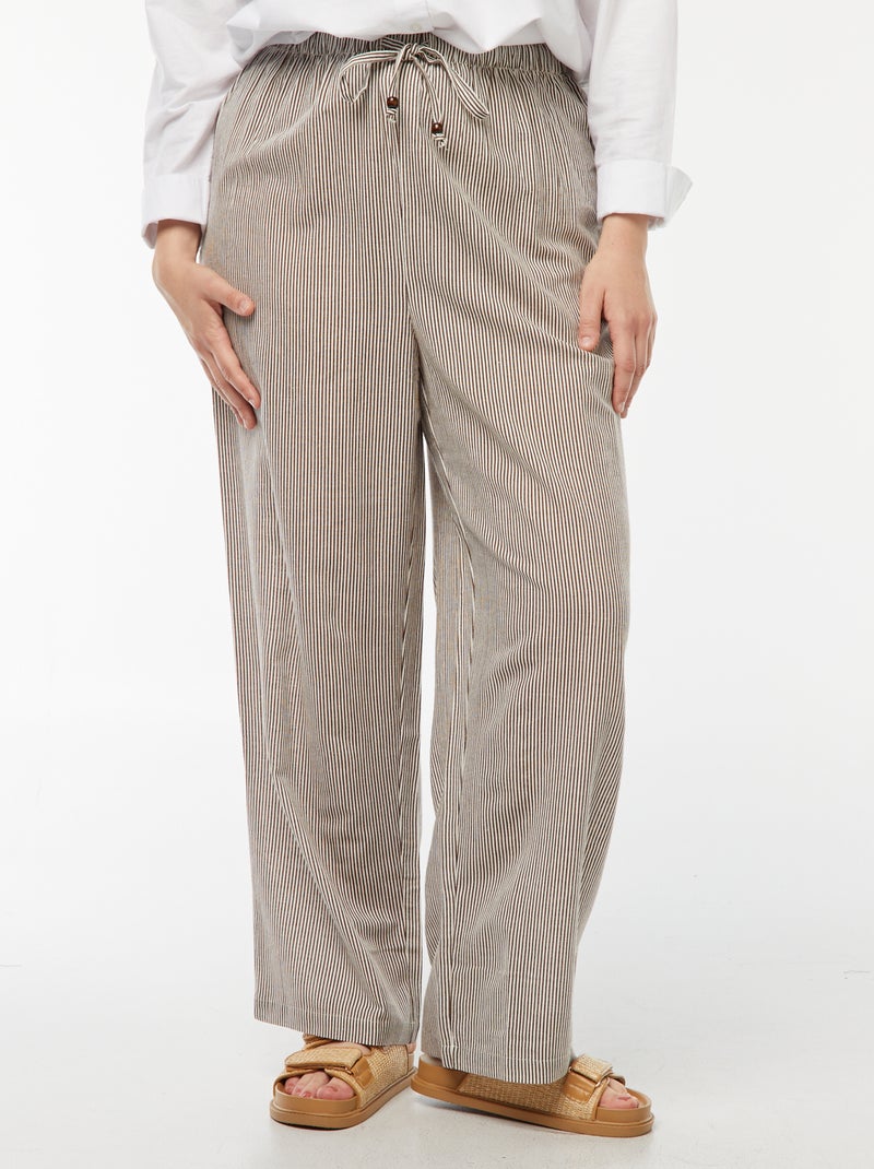 Pantalon en lin mélangé wide leg Beige - Kiabi