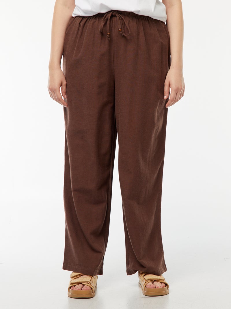 Pantalon en lin mélangé wide leg Marron - Kiabi