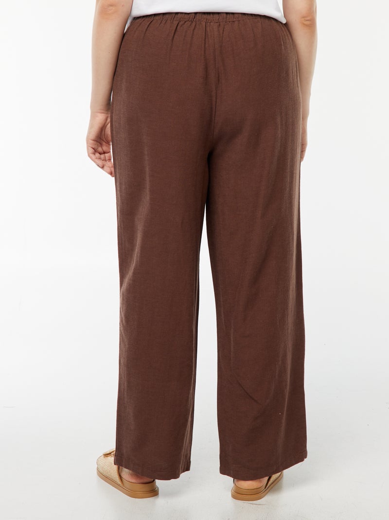 Pantalon en lin mélangé wide leg Marron - Kiabi
