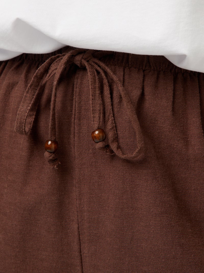 Pantalon en lin mélangé wide leg Marron - Kiabi