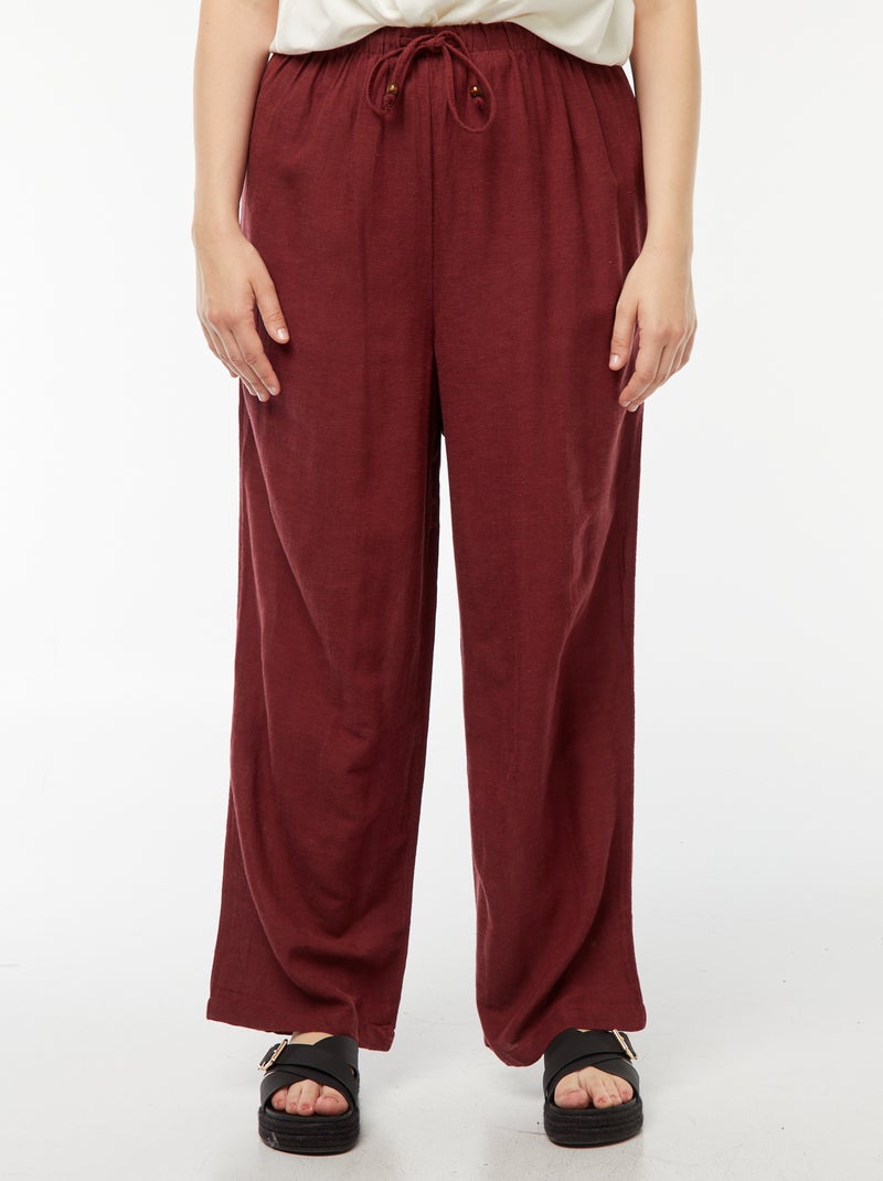 Pantalon en lin mélangé wide leg Rouge - Kiabi