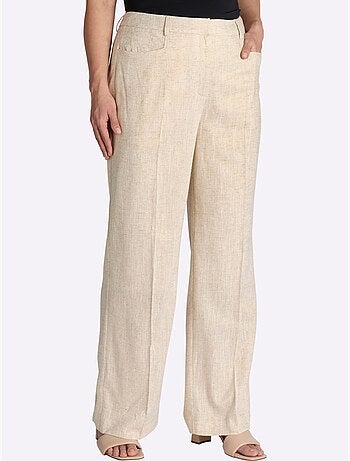 Pantalon En Lin Plis Repassés, Effet Affinant - Taille Standard - Sheego