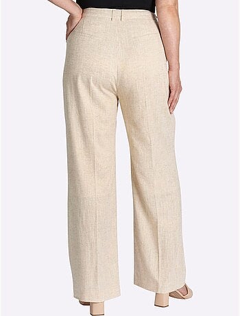 Pantalon En Lin Plis Repassés, Effet Affinant - Taille Standard - Sheego