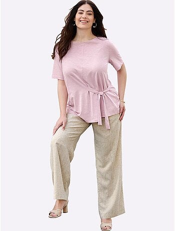 Pantalon En Lin Plis Repassés, Effet Affinant - Taille Standard - Sheego