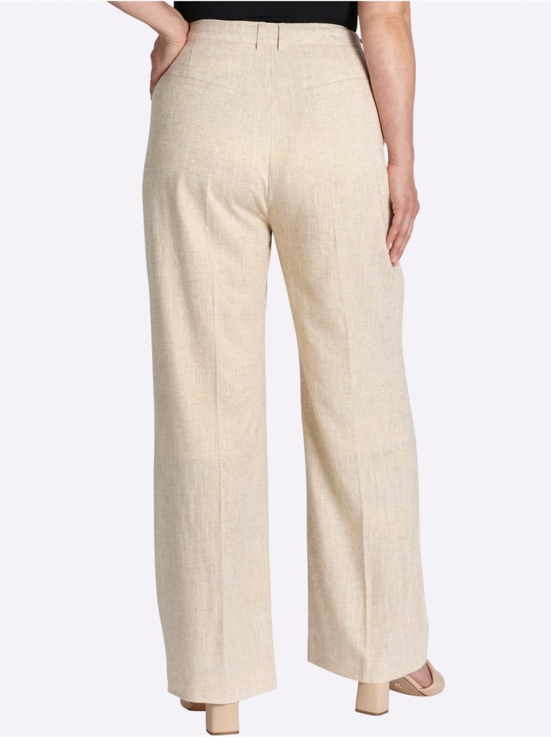 Pantalon En Lin Plis Repassés, Effet Affinant - Taille Standard - Sheego Blanc Perlé/Beige/Or - Kiabi