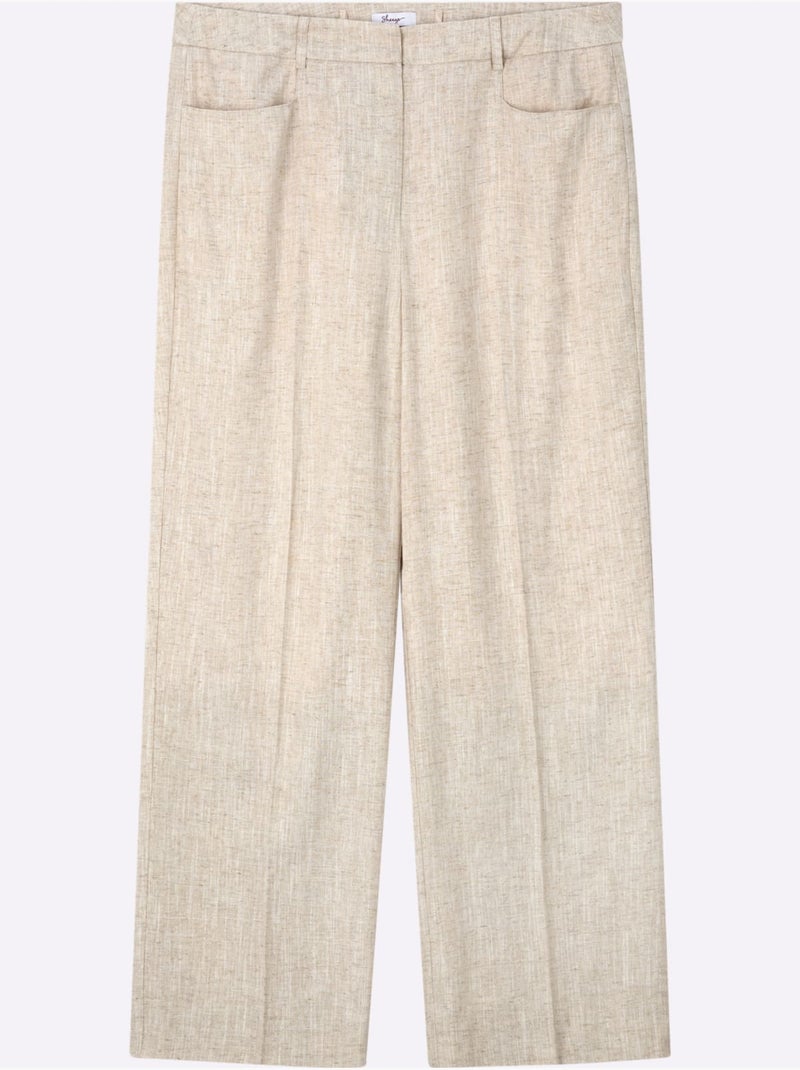Pantalon En Lin Plis Repassés, Effet Affinant - Taille Standard - Sheego Blanc Perlé/Beige/Or - Kiabi