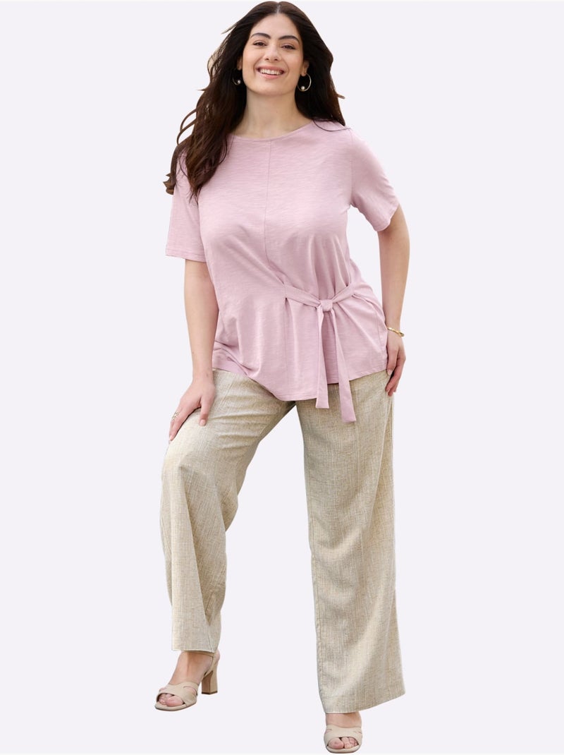 Pantalon En Lin Plis Repassés, Effet Affinant - Taille Standard - Sheego Blanc Perlé/Beige/Or - Kiabi
