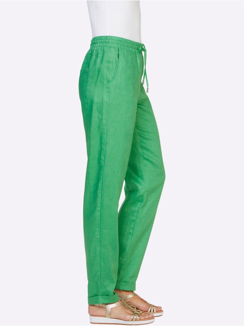 Pantalon En Lin Pur Lin - Taille Standard - Helline Vert - Kiabi