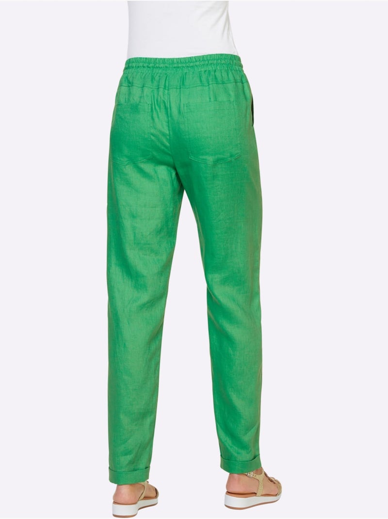 Pantalon En Lin Pur Lin - Taille Standard - Helline Vert - Kiabi