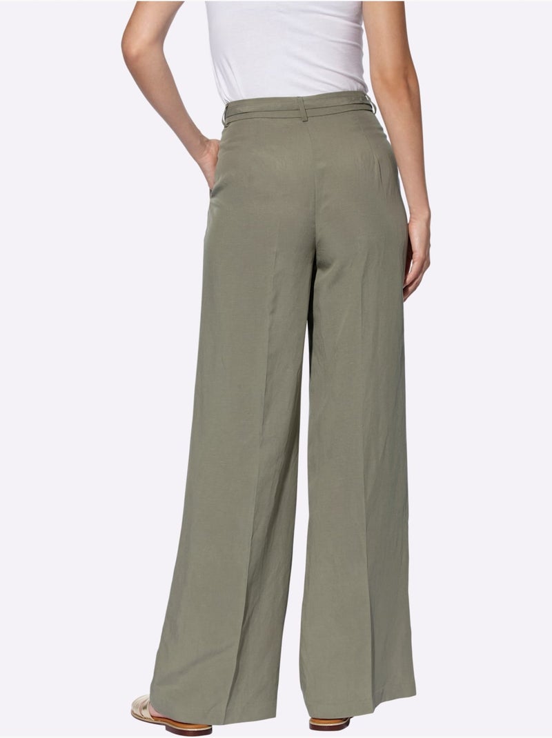 Pantalon En Lin Style Marlène Ample - Taille Standard - helline Kaki - Kiabi