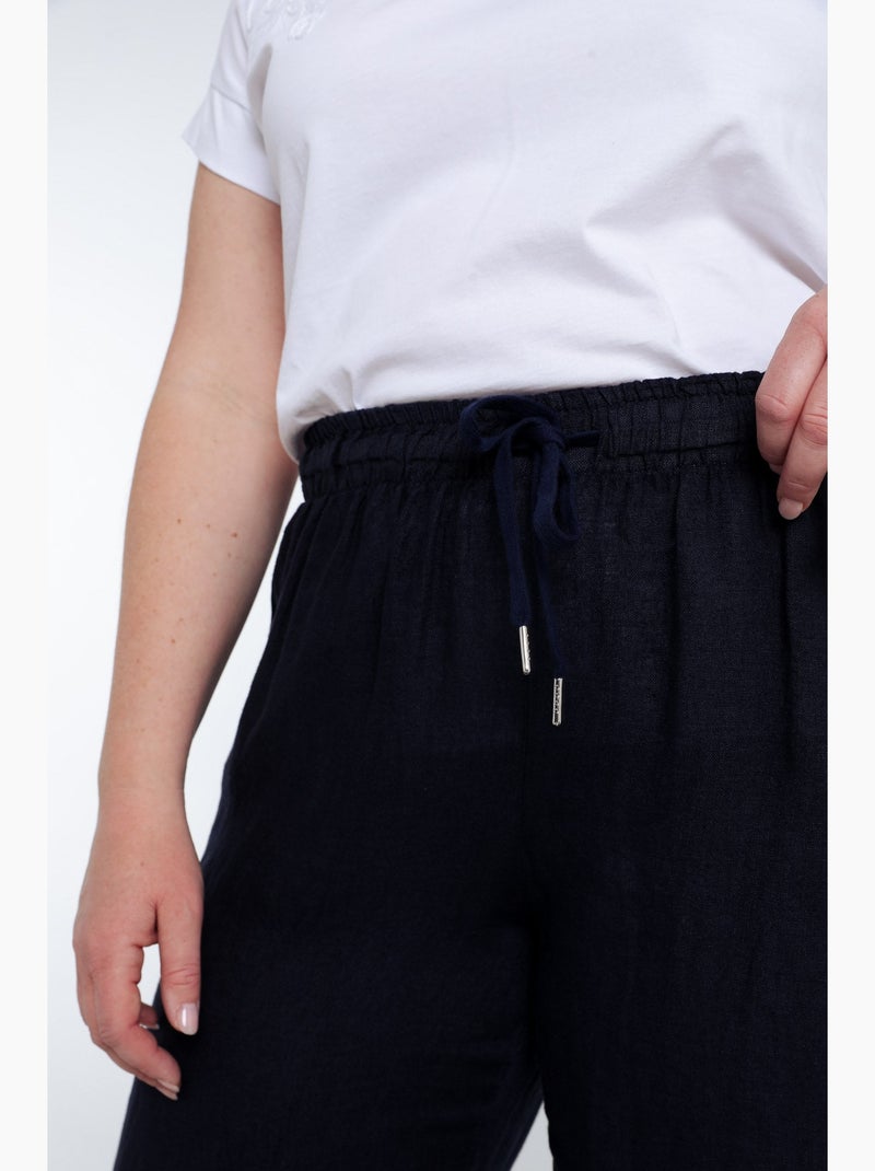 Pantalon en lin uni PAPRIKA Marron caramel - Kiabi