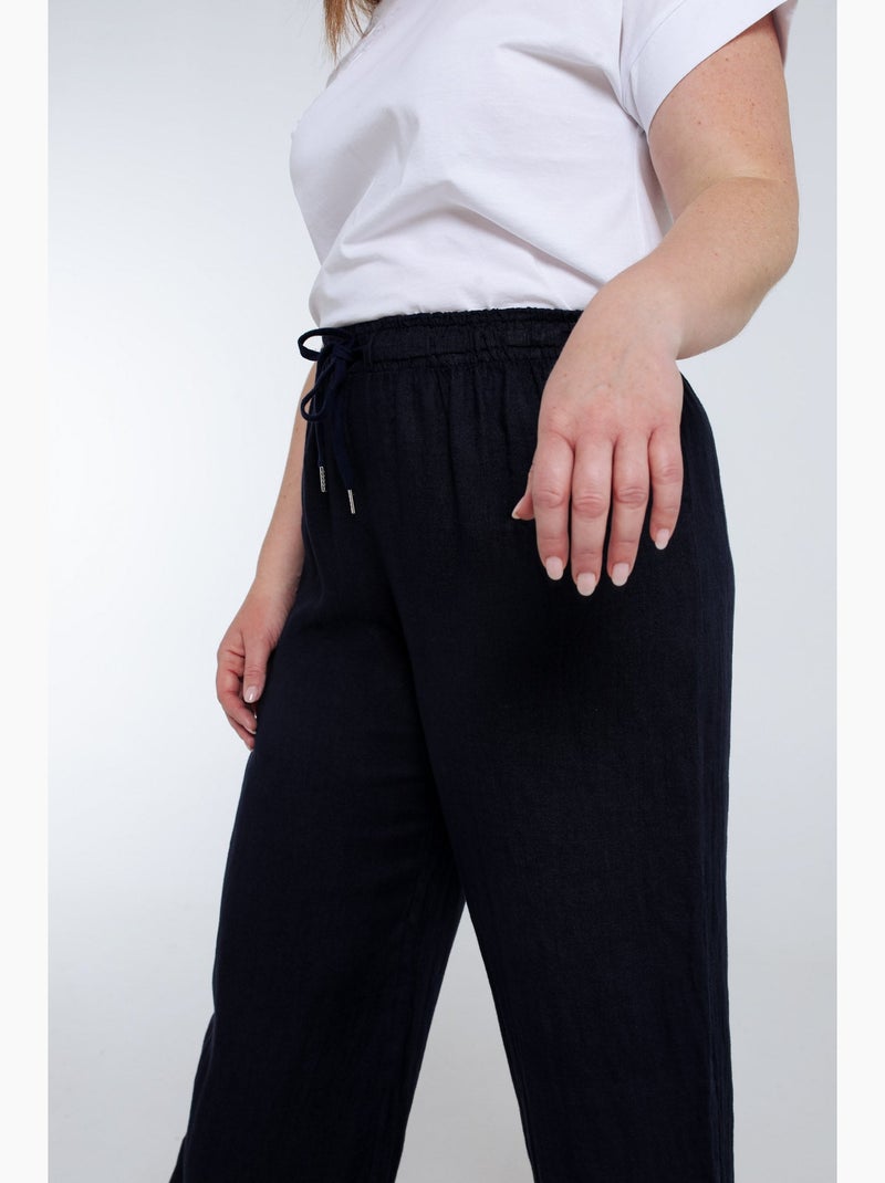 Pantalon en lin uni PAPRIKA Marron caramel - Kiabi