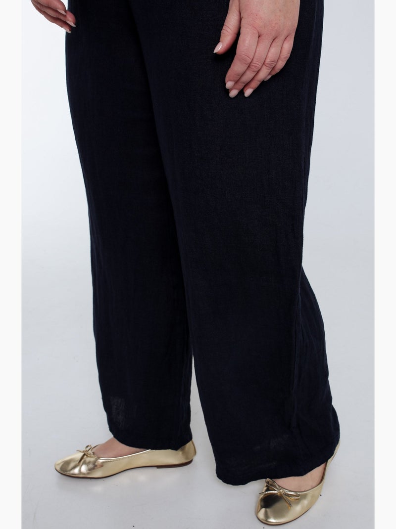 Pantalon en lin uni PAPRIKA Marron caramel - Kiabi