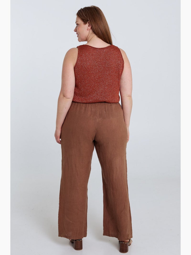 Pantalon en lin uni PAPRIKA Vert olive - Kiabi