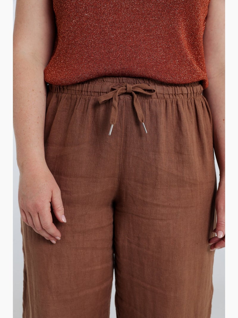 Pantalon en lin uni PAPRIKA Vert olive - Kiabi