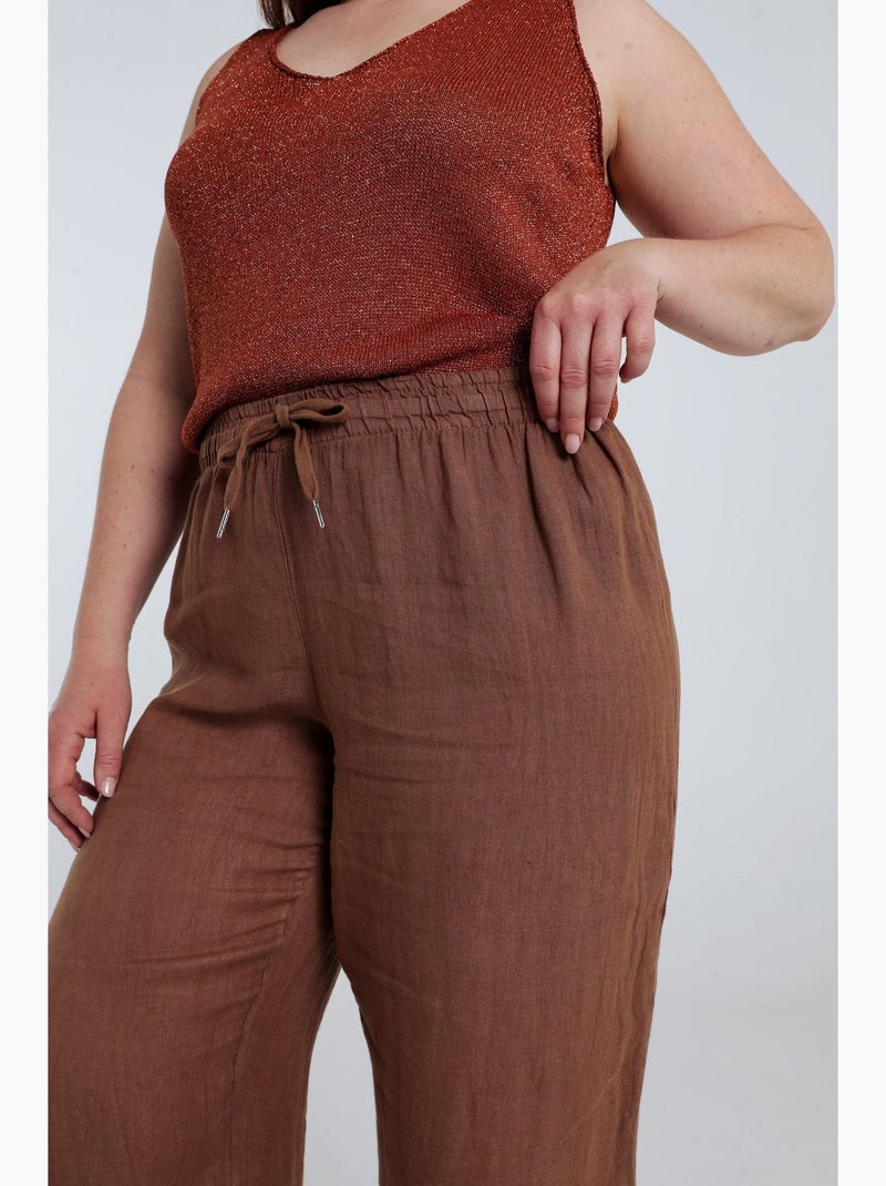 Pantalon en lin uni PAPRIKA Vert olive - Kiabi