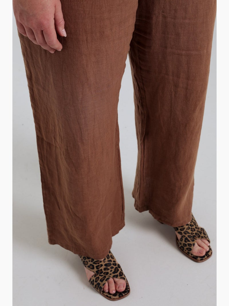 Pantalon en lin uni PAPRIKA Vert olive - Kiabi