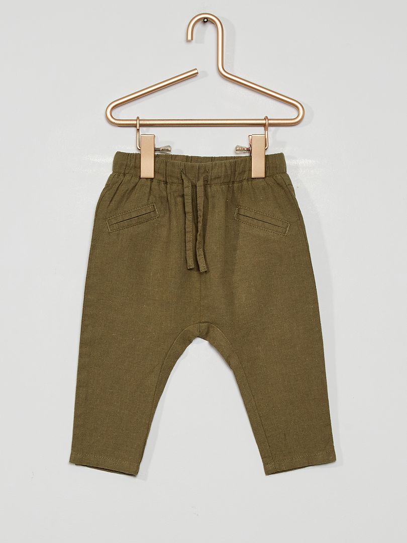 Pantalon en lin vert lichen - Kiabi