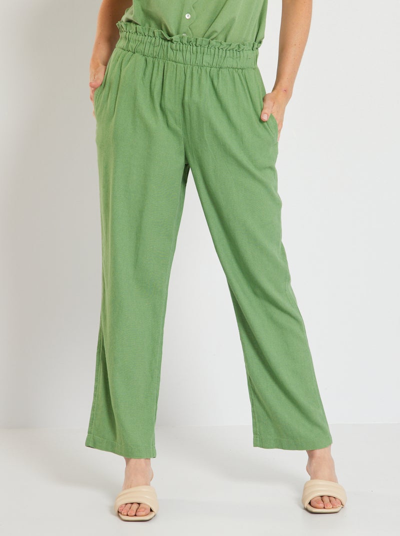 Pantalon en lin Vert - Kiabi