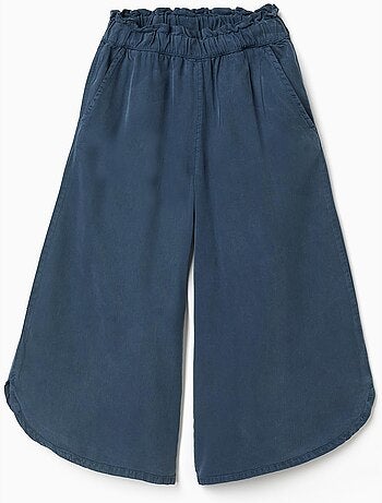 Pantalon en lyocell à jambe large et taille élastique