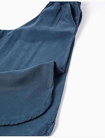 Pantalon en lyocell à jambe large et taille élastique