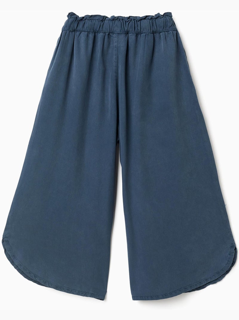 Pantalon en lyocell à jambe large et taille élastique Bleu foncé - Kiabi