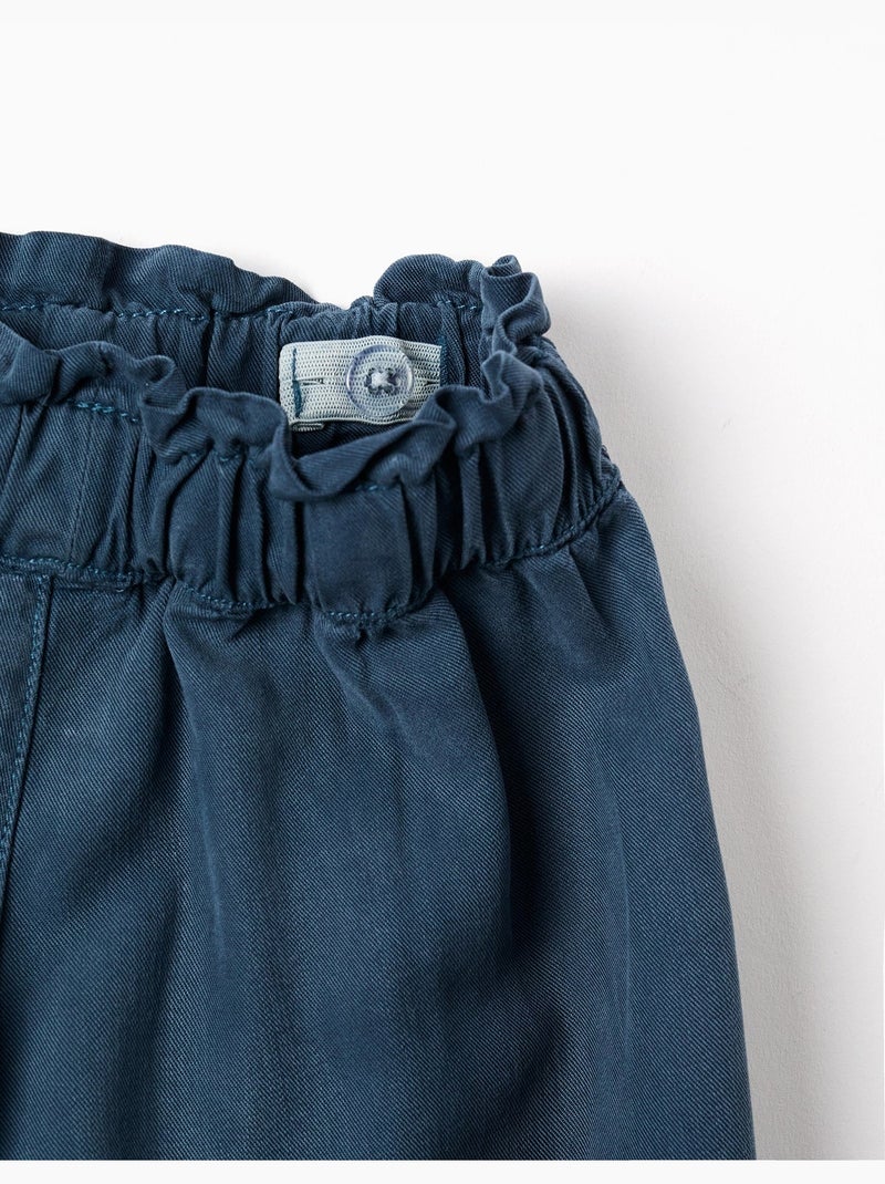 Pantalon en lyocell à jambe large et taille élastique Bleu foncé - Kiabi