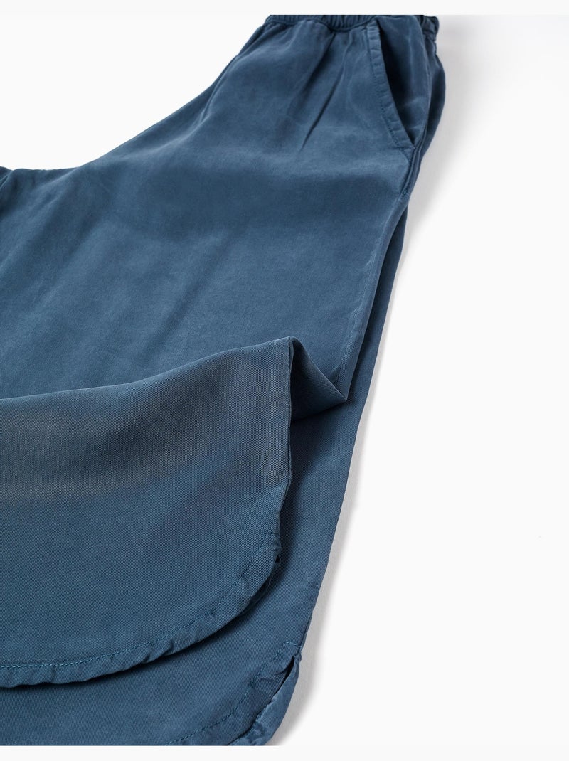 Pantalon en lyocell à jambe large et taille élastique Bleu foncé - Kiabi