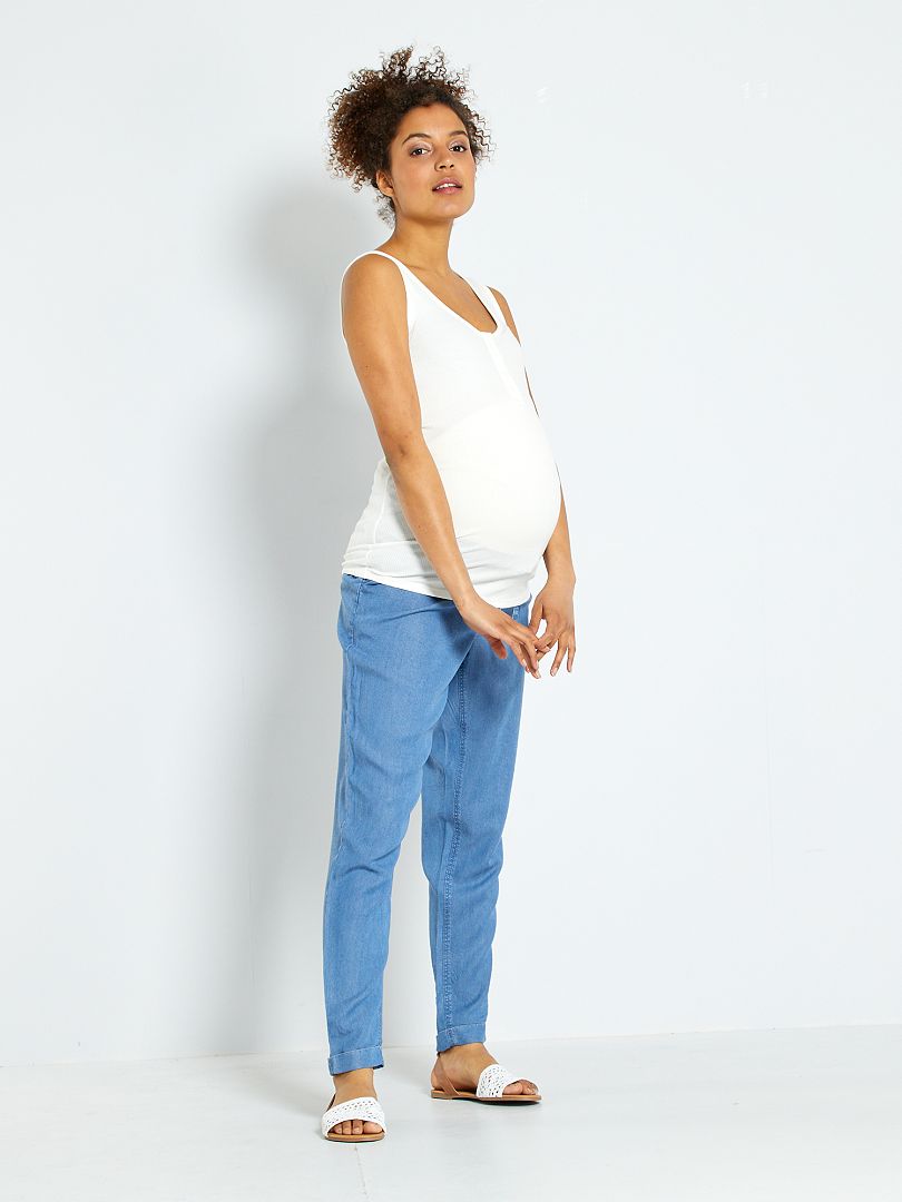 Pantalon en lyocell maternité bleu - Kiabi