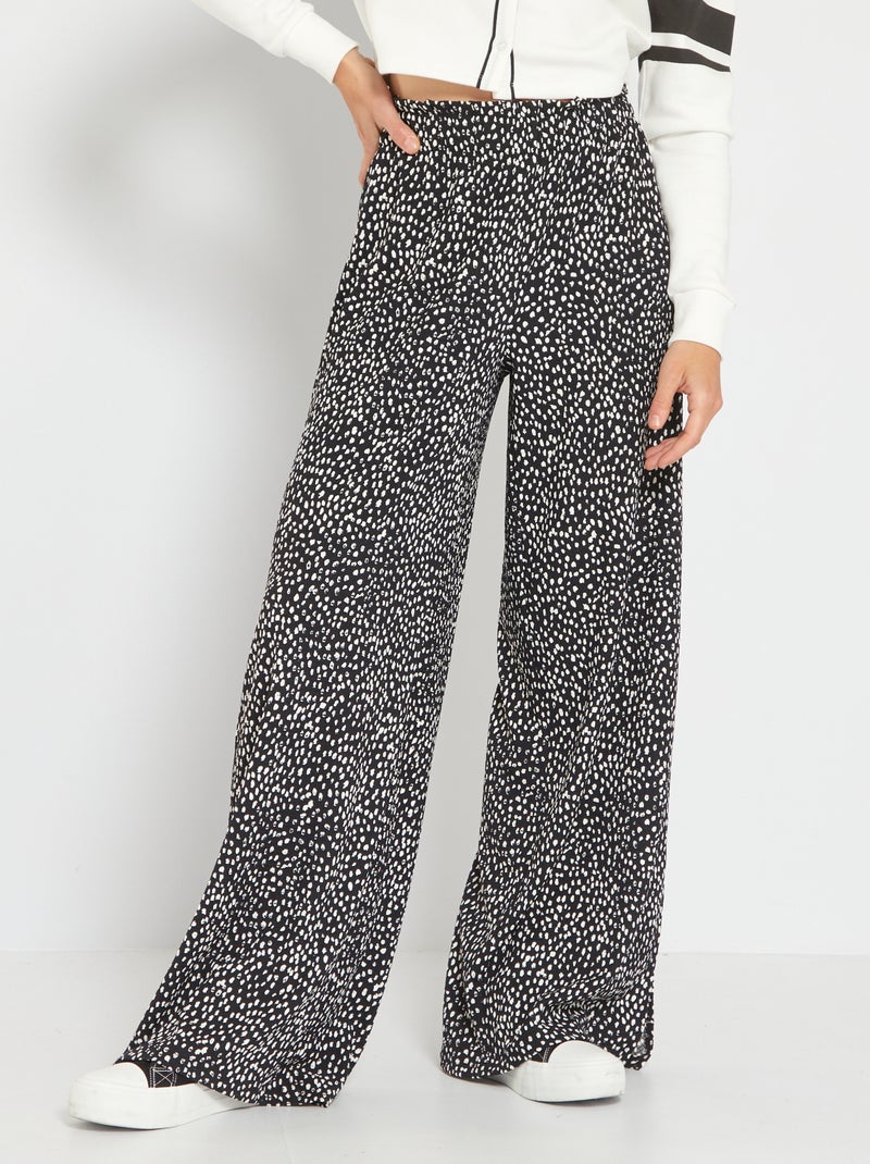 Pantalon en maille avec imprimé fleuri Noir - Kiabi
