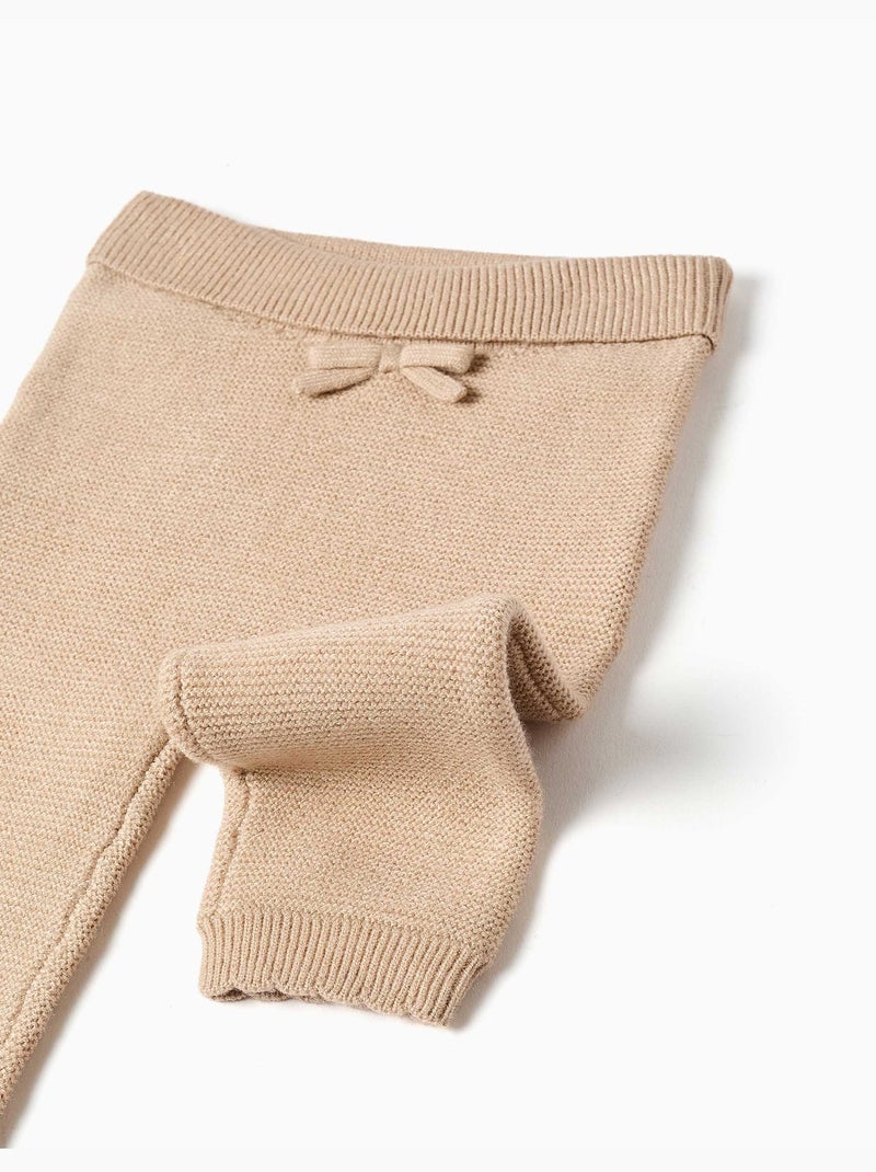 Pantalon en maille avec nœud décoratif Beige clair - Kiabi