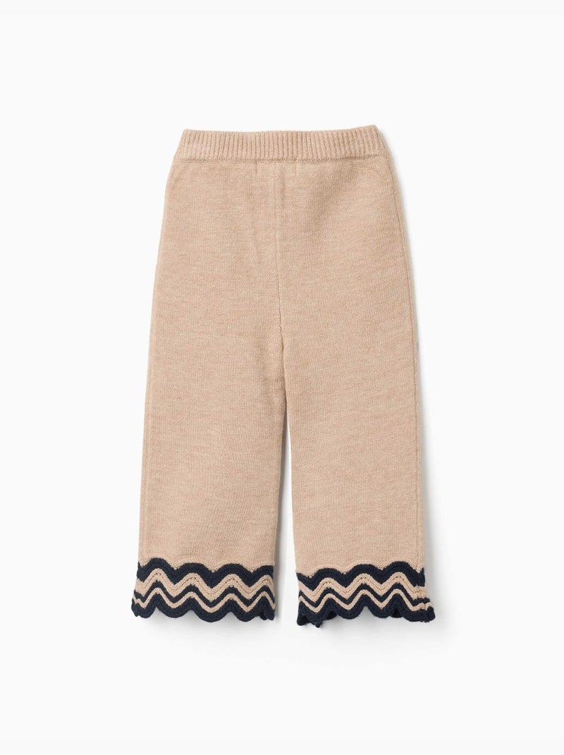 Pantalon en maille avec ourlet à rayures Beige - Kiabi