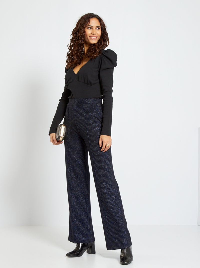 Pantalon en maille brillante bleu - Kiabi