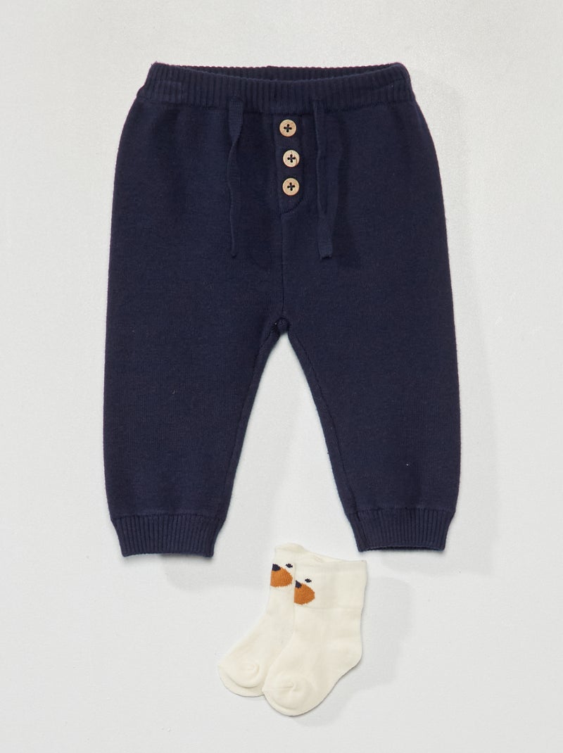 Pantalon en maille + chaussettes Bleu foncé - Kiabi