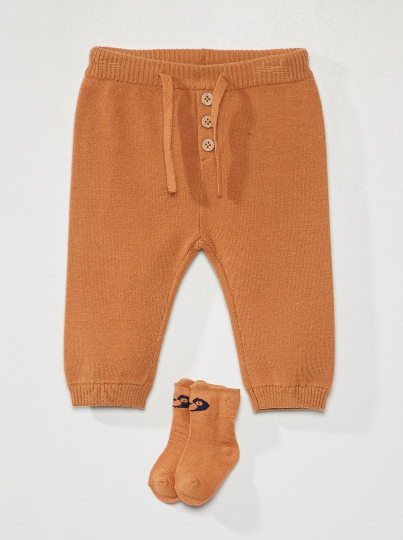 Pantalon en maille + chaussettes Marron - Kiabi