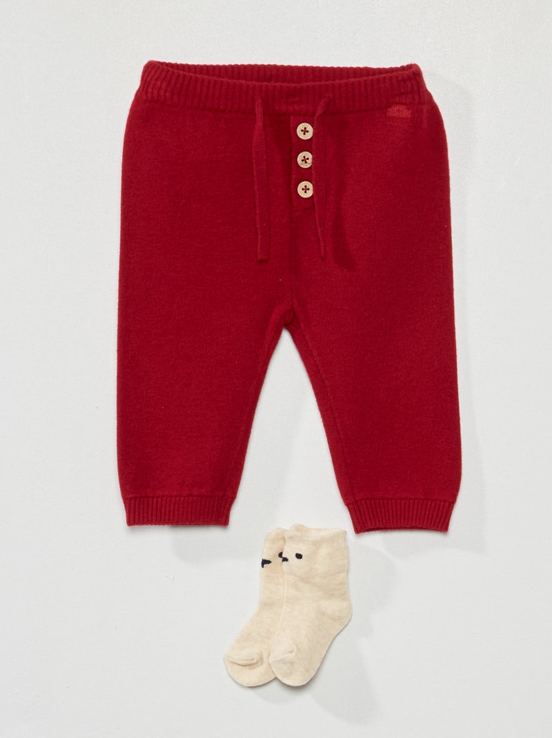 Pantalon en maille + chaussettes Rouge - Kiabi