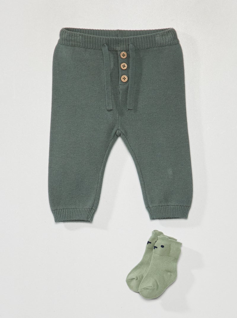 Pantalon en maille + chaussettes Vert - Kiabi