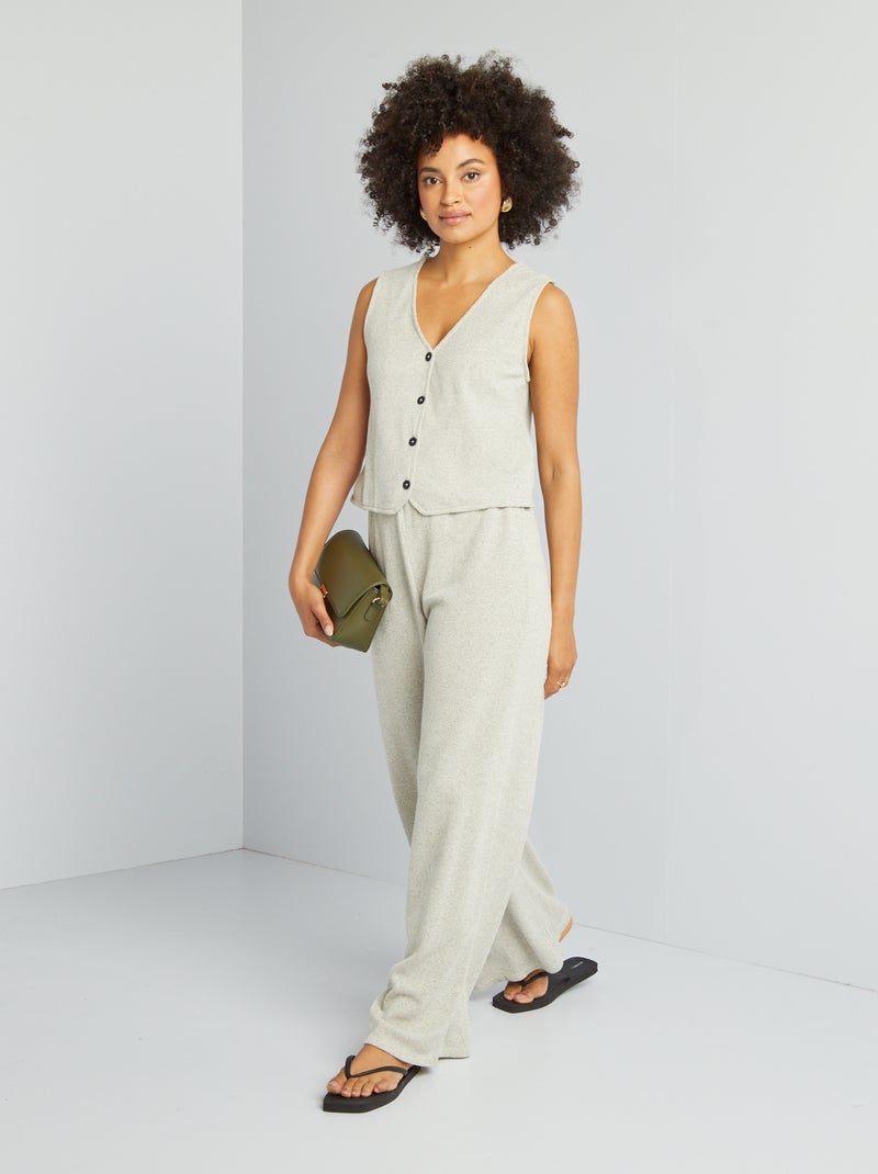 Pantalon en maille chinée Beige - Kiabi