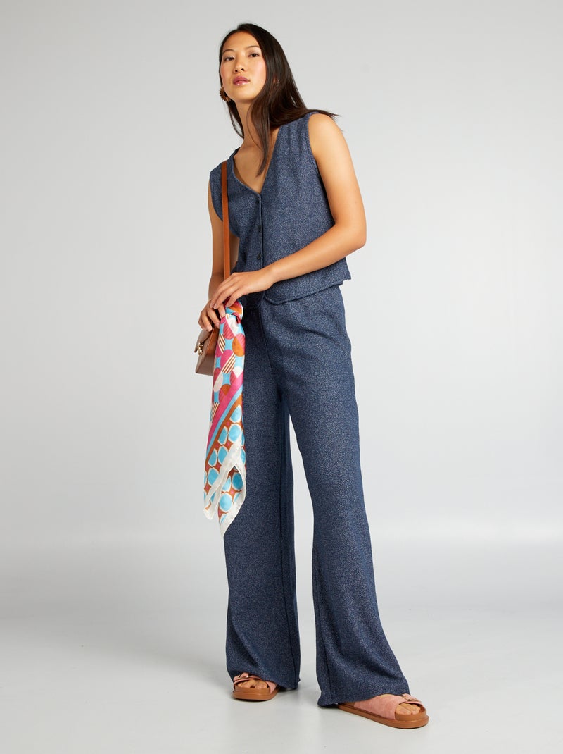 Pantalon en maille chinée Bleu - Kiabi