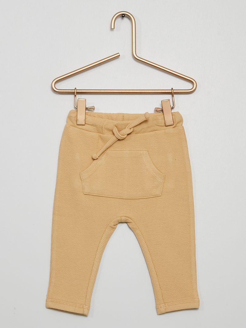 Pantalon en maille côtelée beige - Kiabi