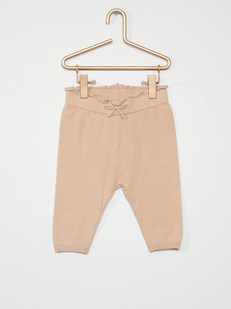 Pantalon en maille côtelée beige - Kiabi